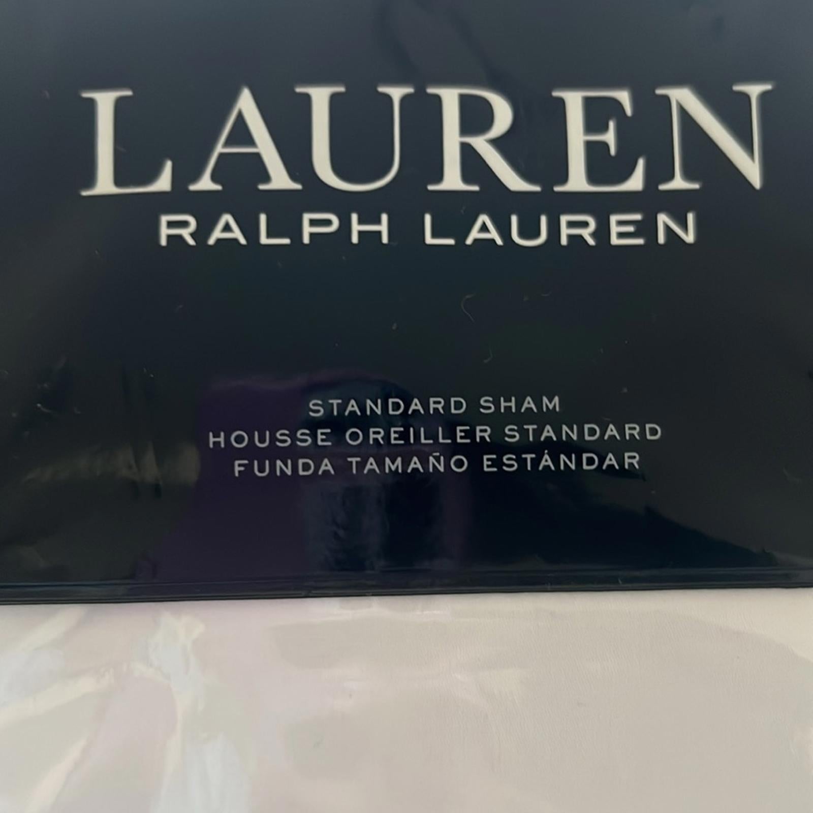 Lauren Ralph Lauren Spencer Sateen Border Sham in White/Sift Grey, Standard NWT
