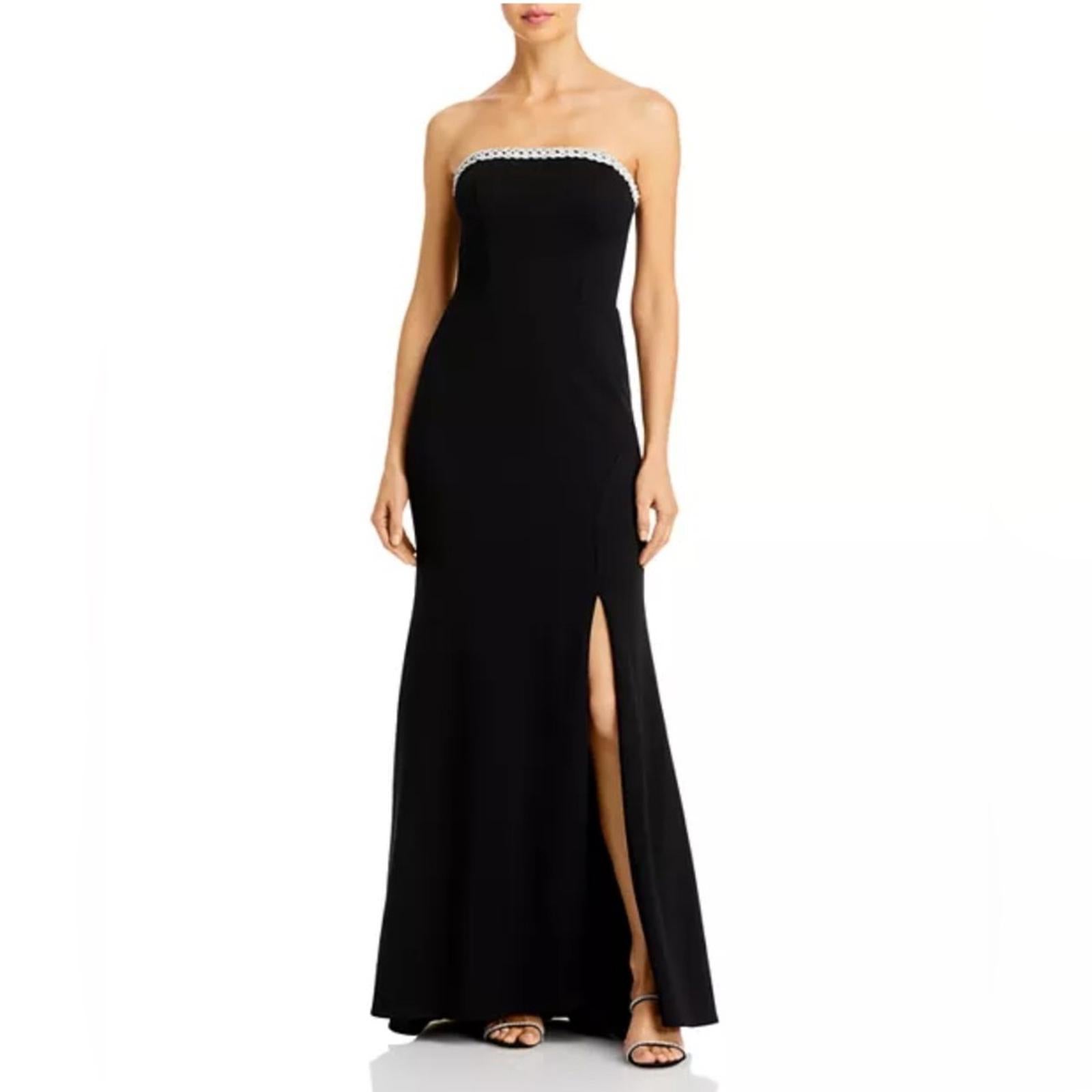 Aqua Braid Trim Strapless Gown in Black, Size 2 New w/Tag $268