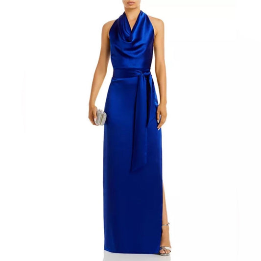 Aidan Mattox Satin Cowl Neck Gown in Royal Sapphire, Size 0 NEW w/Tag $220