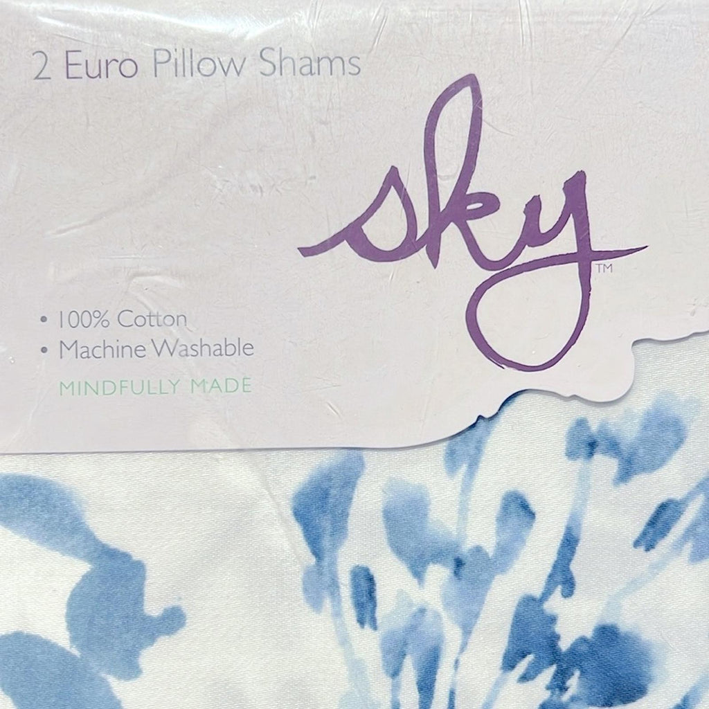 2 SKY Gracie Euro Shams in White & Blue, New in Box $160