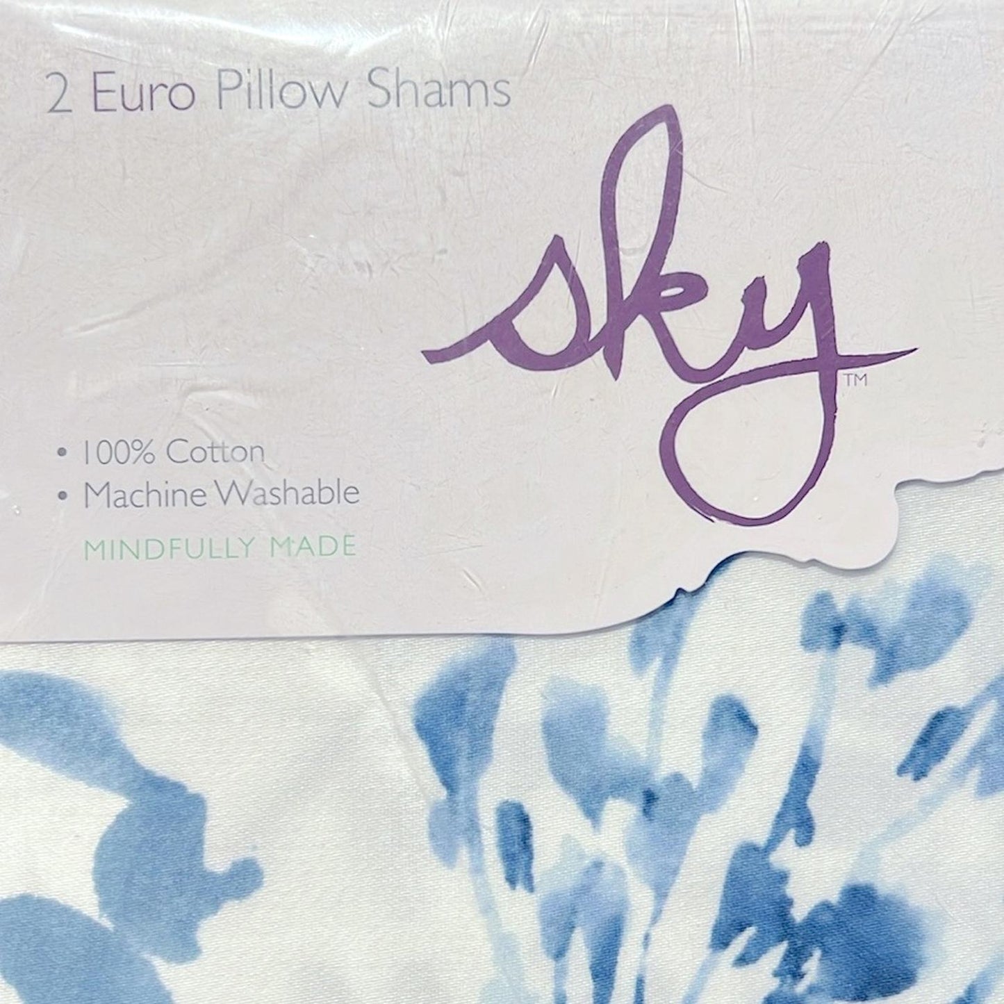 2 SKY Gracie Euro Shams in White & Blue, New in Box $160