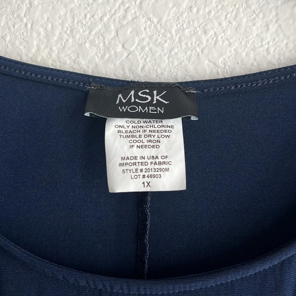 MSK Tie-Sleeve Midi Dress in Navy Blue, Size 1X EXCELLENT!