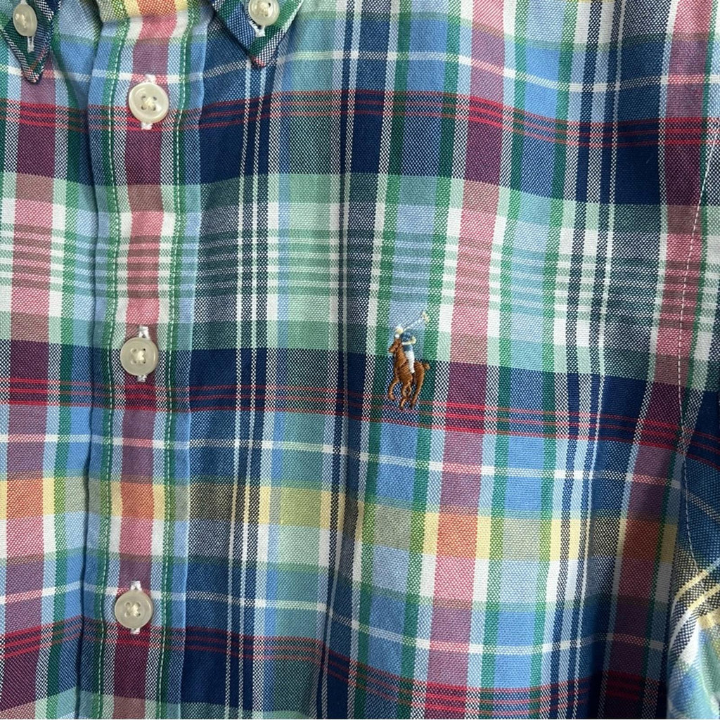 Ralph Lauren Plaid Oxford Short-Sleeve Shirt in Blue Multi, Size L(14-16), NWT