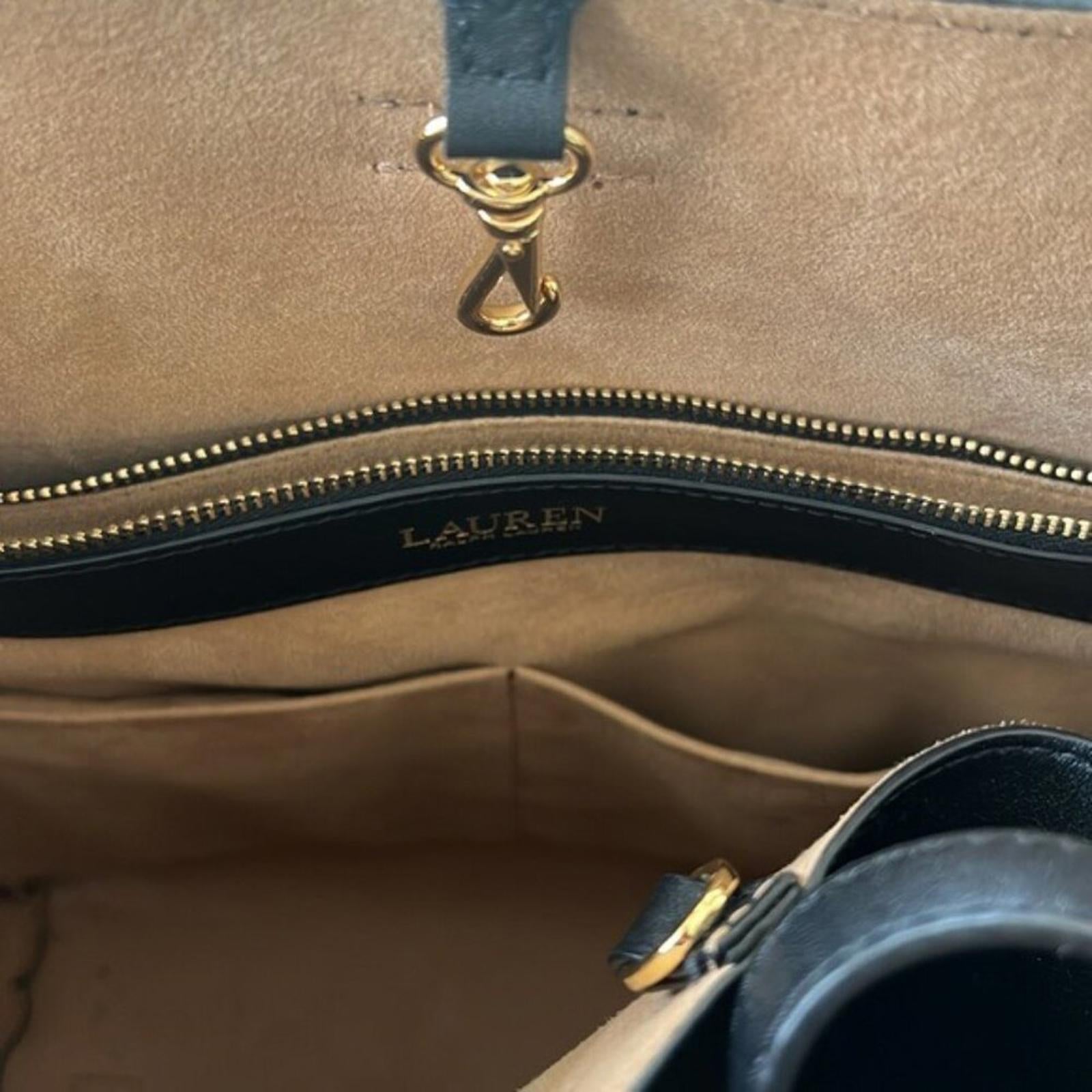 NEW Lauren Ralph Lauren Andie Large Leather Drawstring Tote in Black New w/o Tag