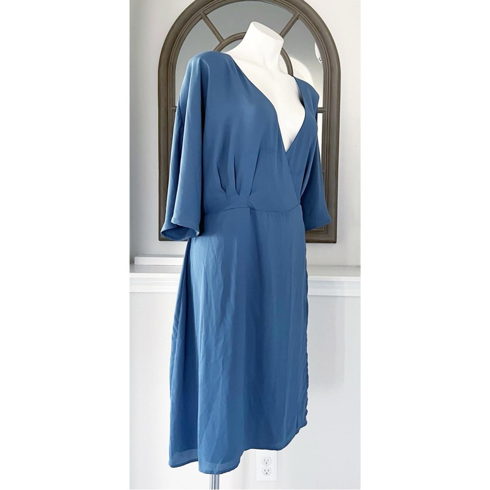 NEW Standards & Practices V-Neck Kimono Wrap Dress in Slate Blue, Size 1X NWOT
