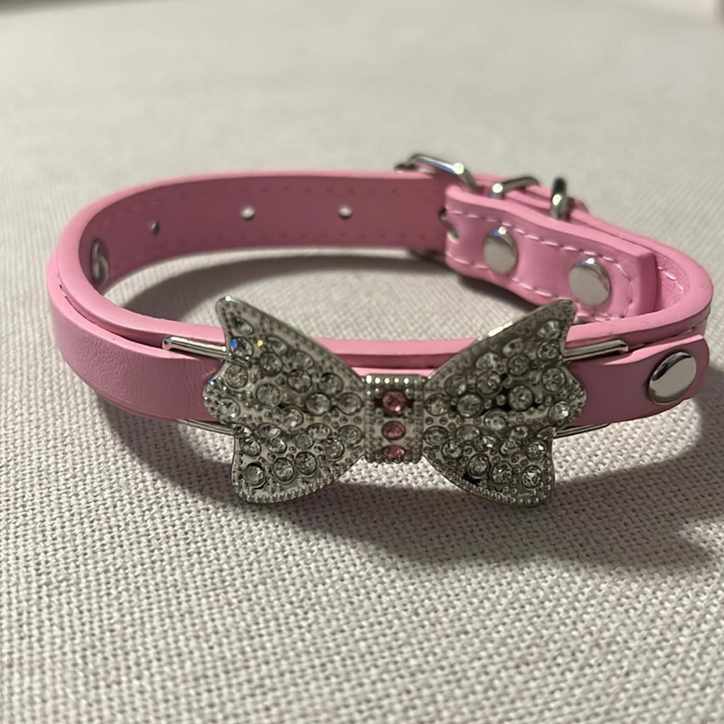 Pink Dog Collar with Crystal Bow, Size XS New with Tag
