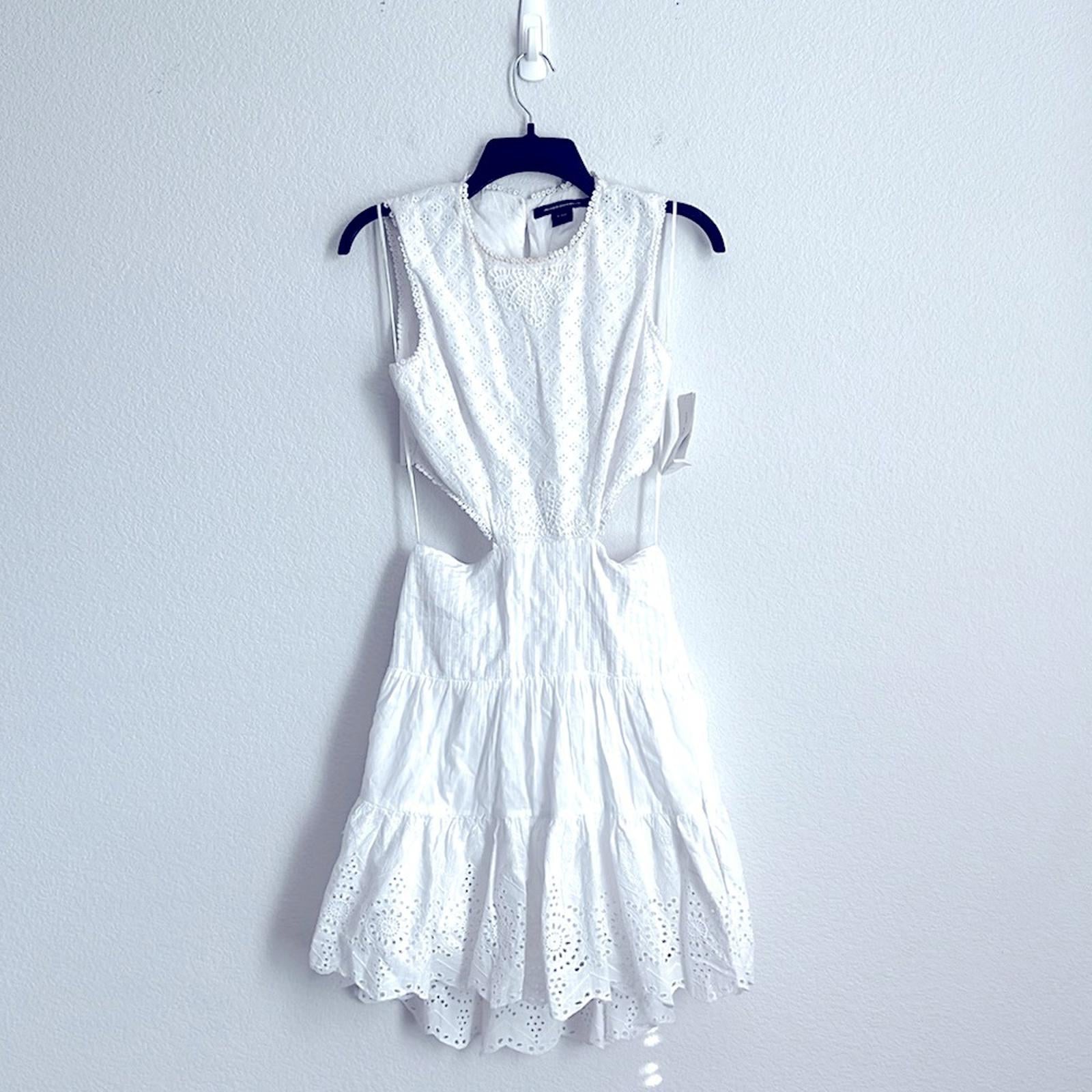 French Connection Esse Cotton Eyelet Cutout Dress in Linen White, NWT, Size 2