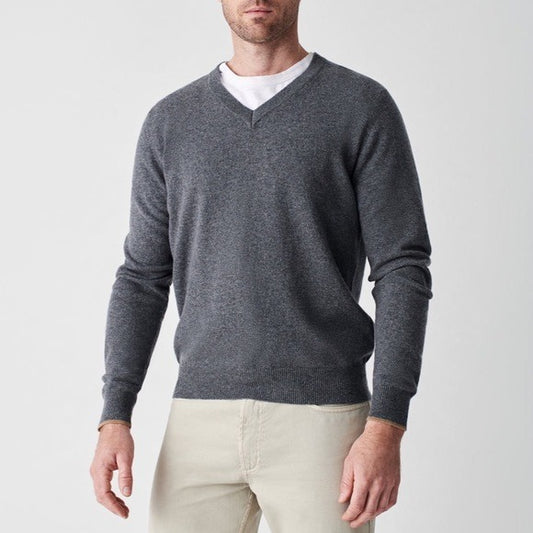 100% Cashmere Men’s Sweater V-Neck Grey Pullover Giorgio Sant’Angelo Size S NEW