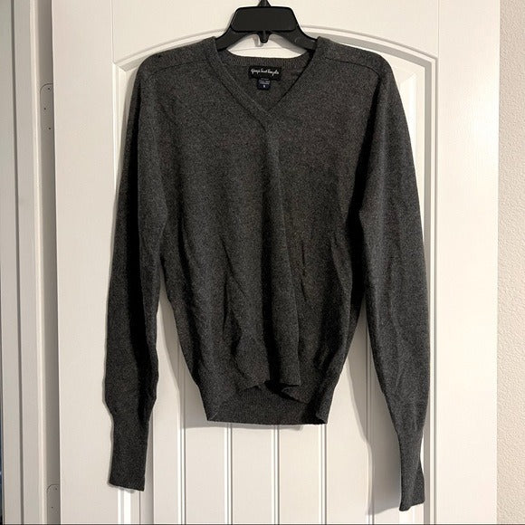 100% Cashmere Men’s Sweater V-Neck Grey Pullover Giorgio Sant’Angelo Size S NEW