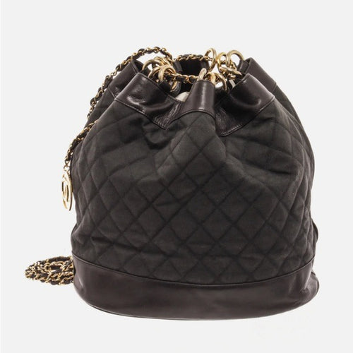 Chanel Black Canvas CC Chain Bucket Bag - Made in Italy - Rare Piece