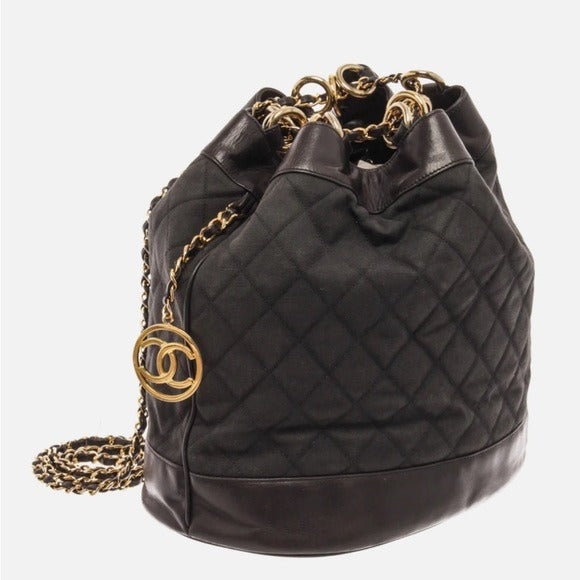 Chanel Black Canvas CC Chain Bucket Bag - Made in Italy - Rare Piece