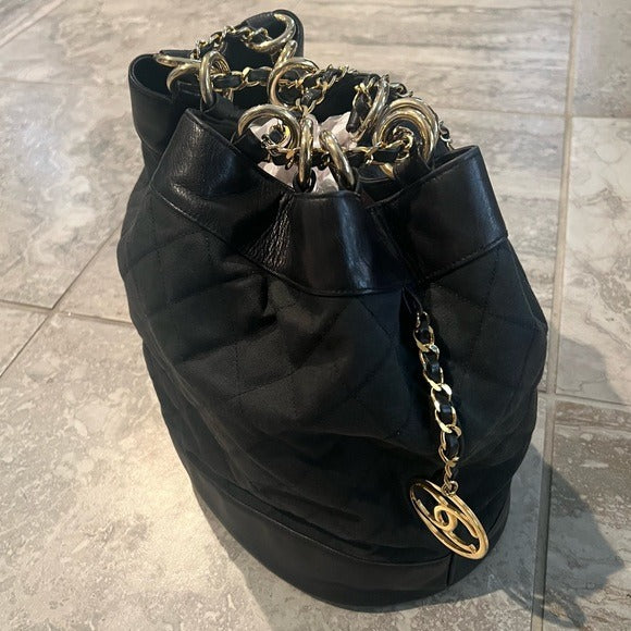 Chanel Black Canvas CC Chain Bucket Bag - Made in Italy - Rare Piece