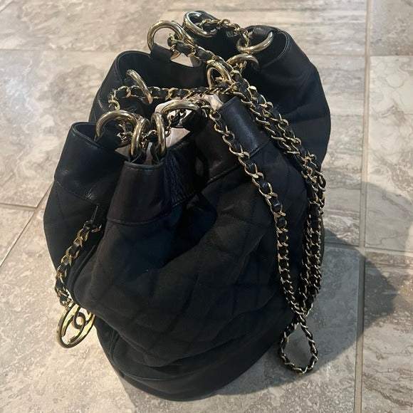 Chanel Black Canvas CC Chain Bucket Bag - Made in Italy - Rare Piece