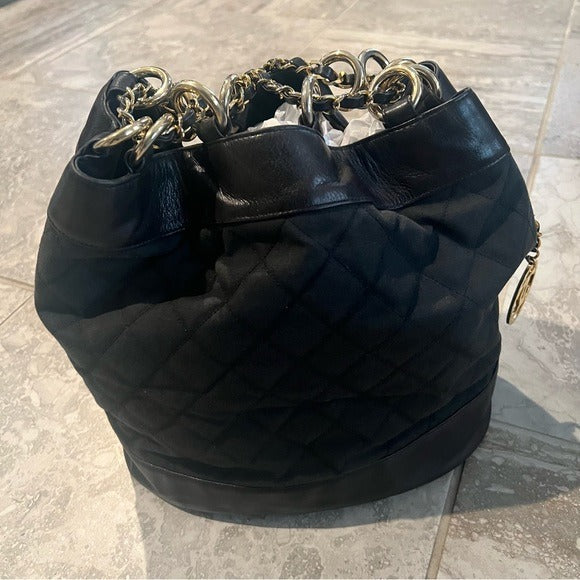 Chanel Black Canvas CC Chain Bucket Bag - Made in Italy - Rare Piece