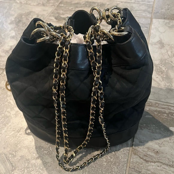 Chanel Black Canvas CC Chain Bucket Bag - Made in Italy - Rare Piece
