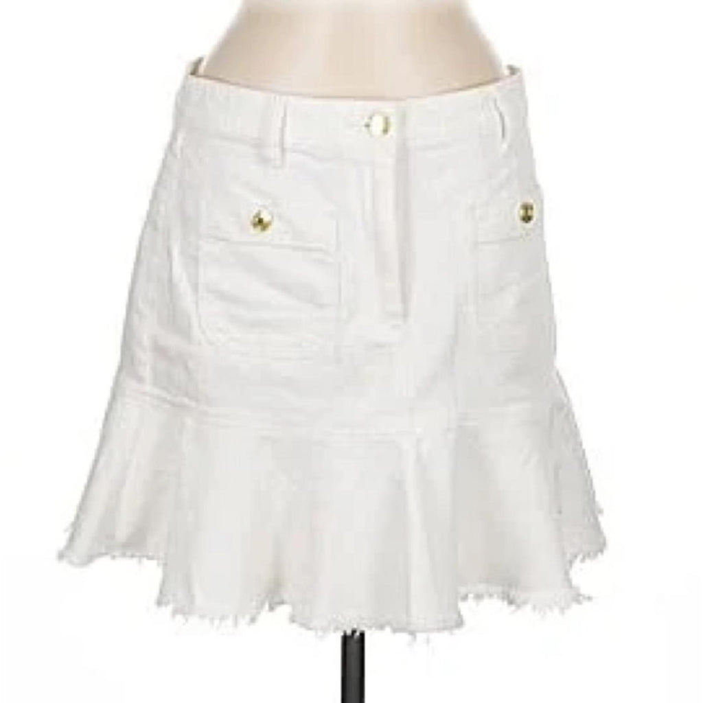 Michael Kors Flounce Denim Skirt in White, NWT, Size 14