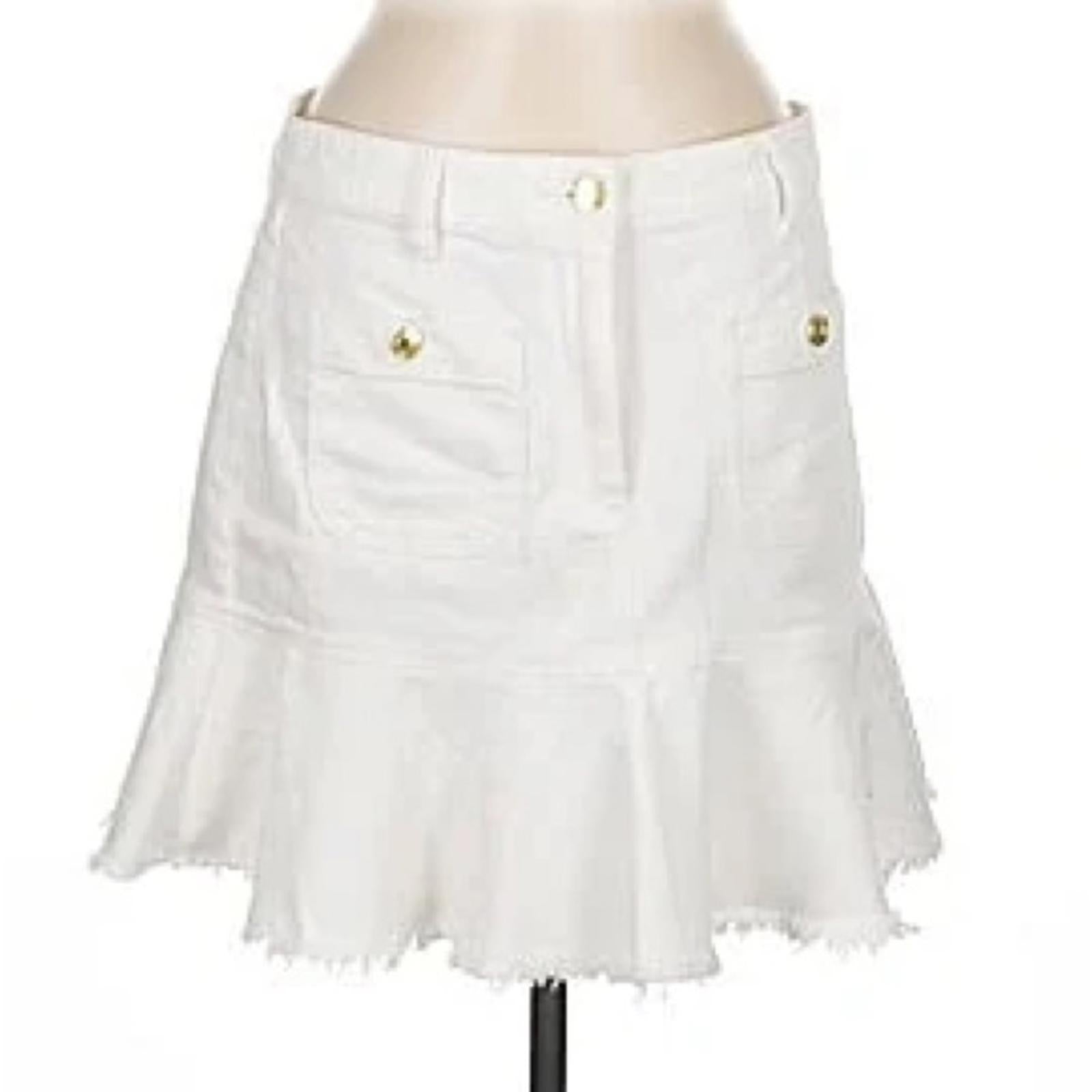 Michael Kors Flounce Denim Skirt in White, NWT, Size 14
