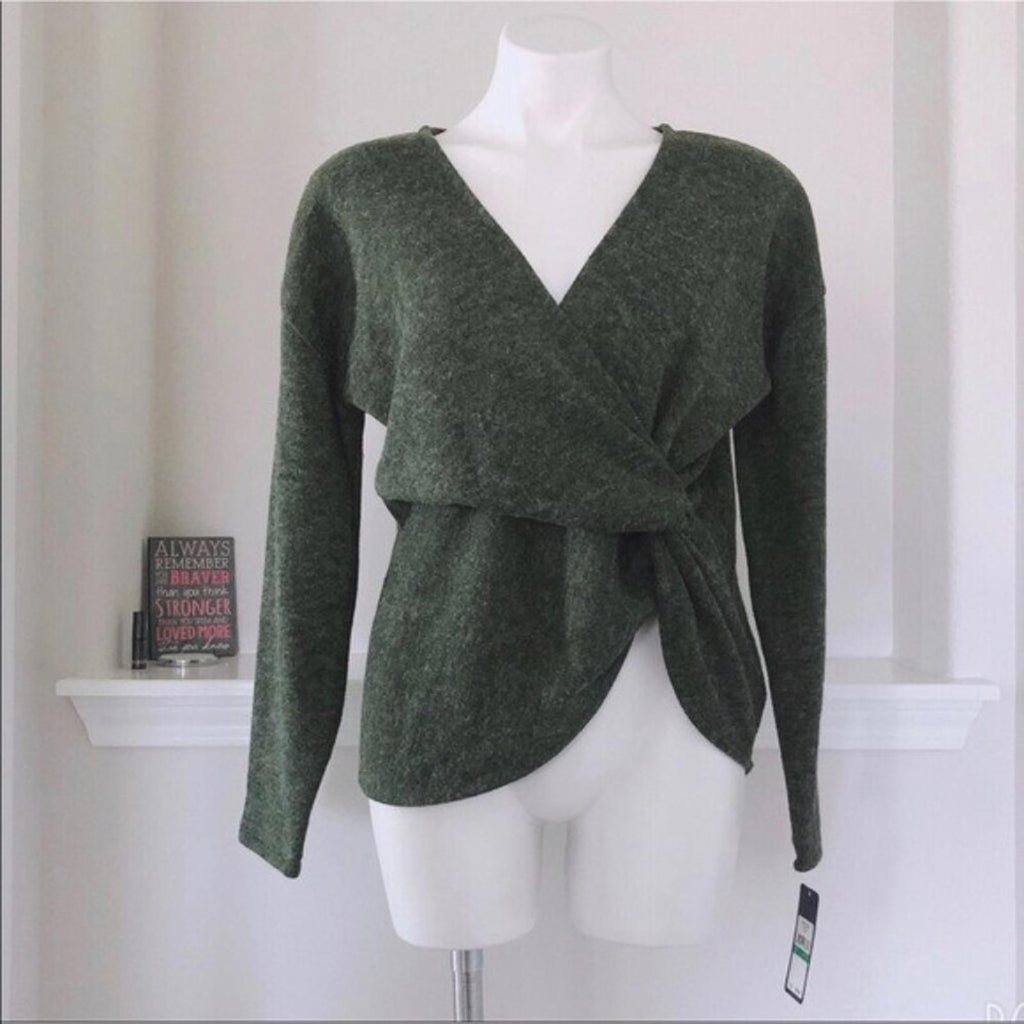 Rachel Roy ARMY Leigha Twist Front Sweater, Surplice V-Neck Size L New w/Tag