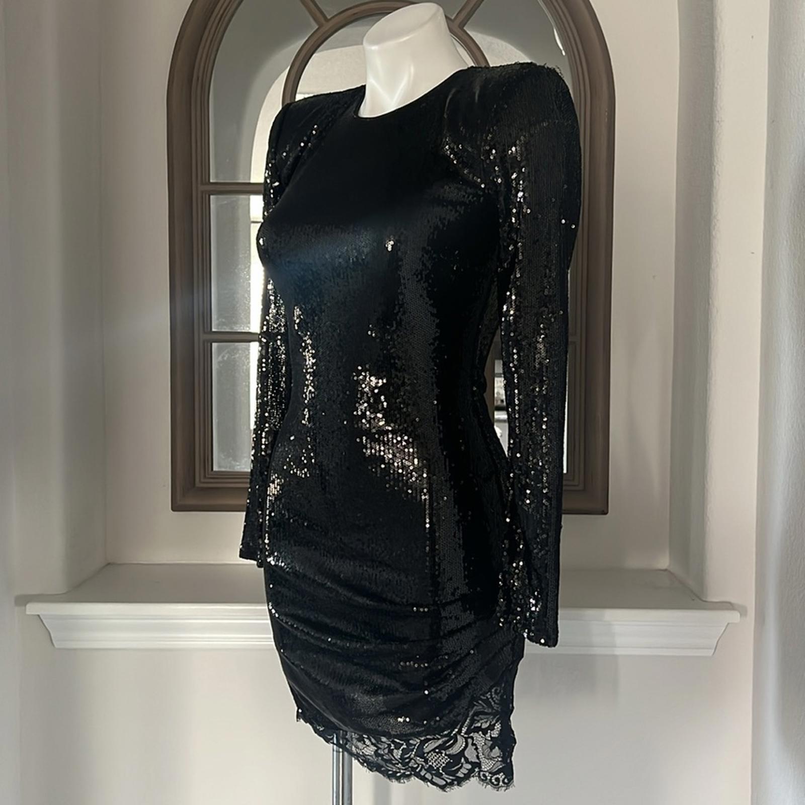 L'Agence "Alba" Sequin-Embellished Mini Dress w/Padded Shoulders Size 2 NWT $495