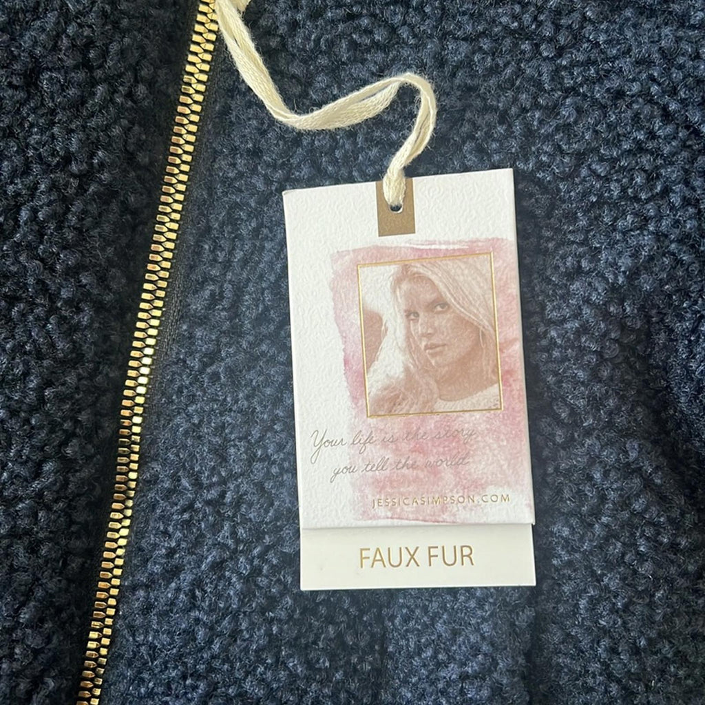 Jessica Simpson Navy Faux Shearling Hooded Jacket, Size 12 Months New w/Tag