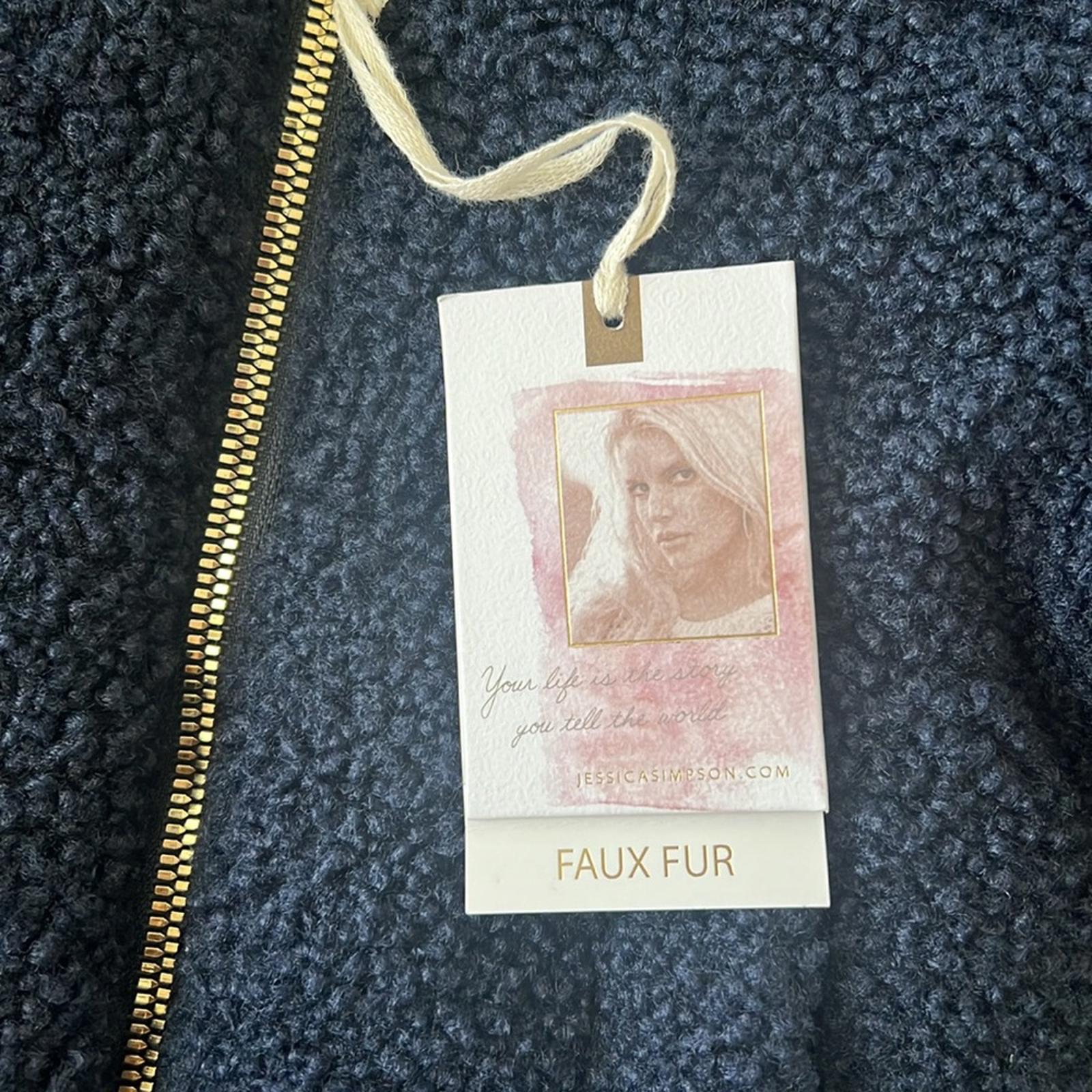 Jessica Simpson Navy Faux Shearling Hooded Jacket, Size 12 Months New w/Tag