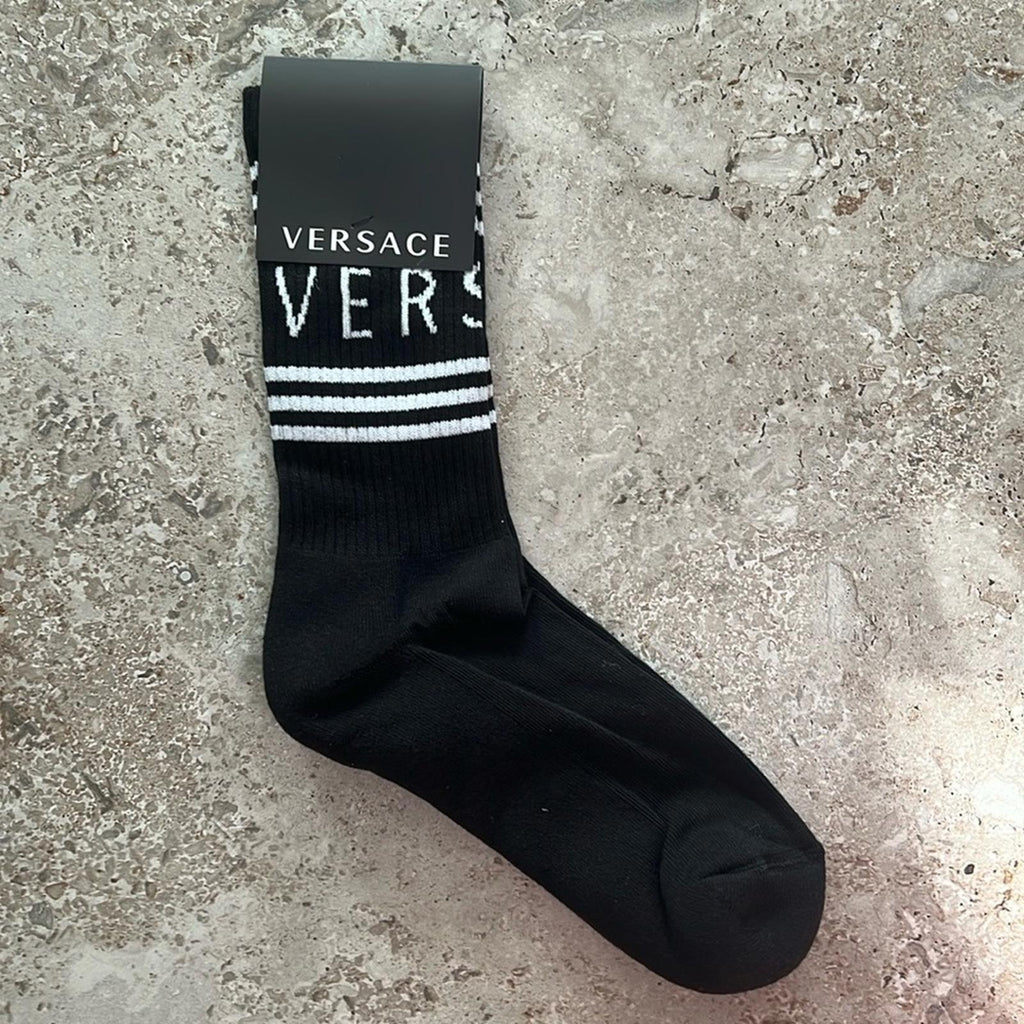 Versace Logo Socks in Black & White, Size M, New w/Tag
