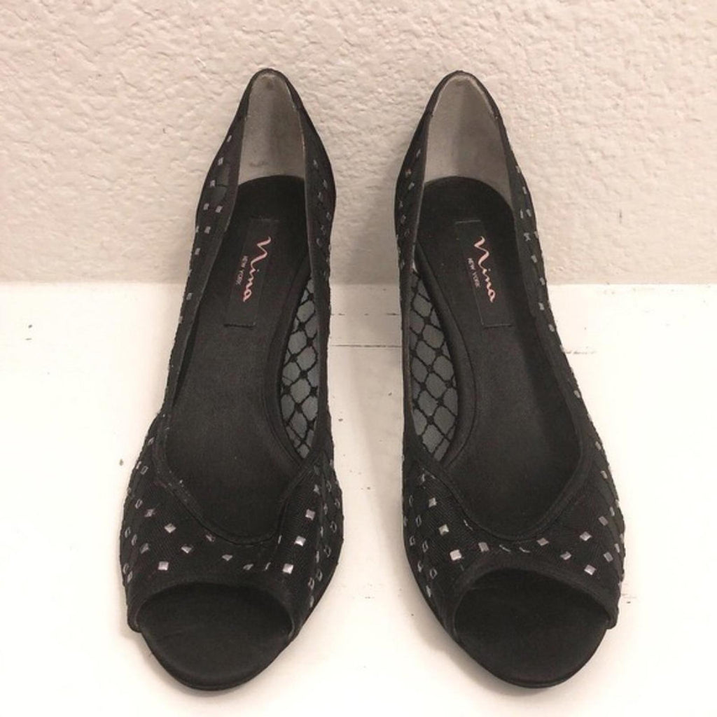 Nina Fabric Embellished Peep Toe Classic Pumps Size 9M , Retail $89