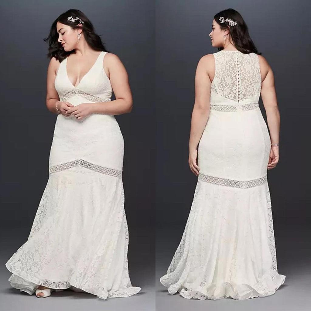GALINA V-Neck Lace Illusion Wedding Dress, White, Size 20W Retail $599 SOLD OUT