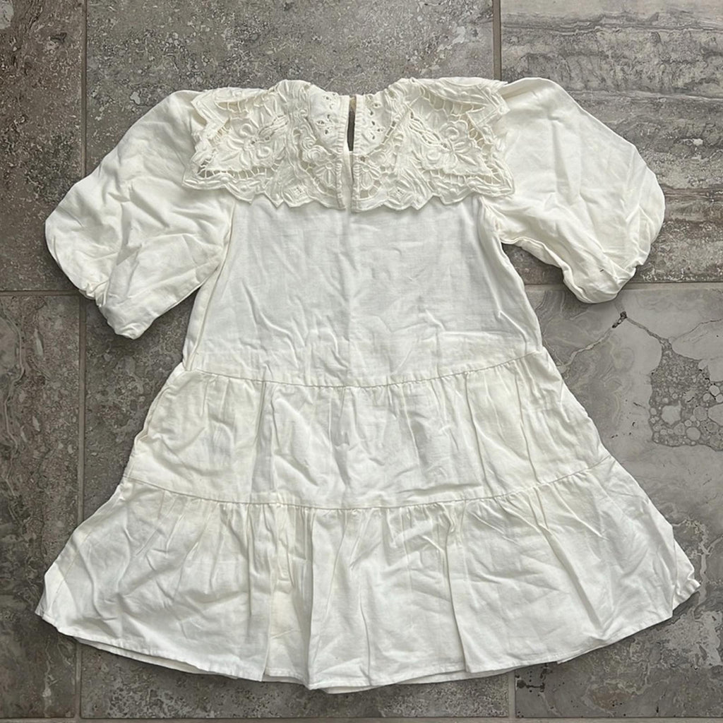 SEA Anita Puff Sleeve Dress Linen-blend in Cream, Size 6Y New w/Tag Retail $165