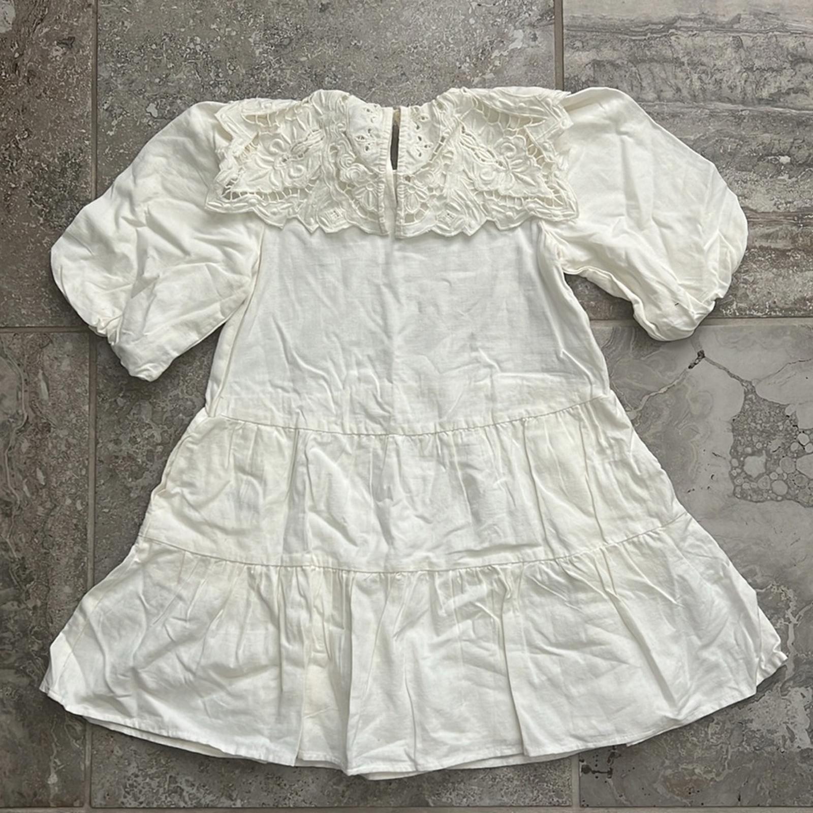 SEA Anita Puff Sleeve Dress Linen-blend in Cream, Size 6Y New w/Tag Retail $165