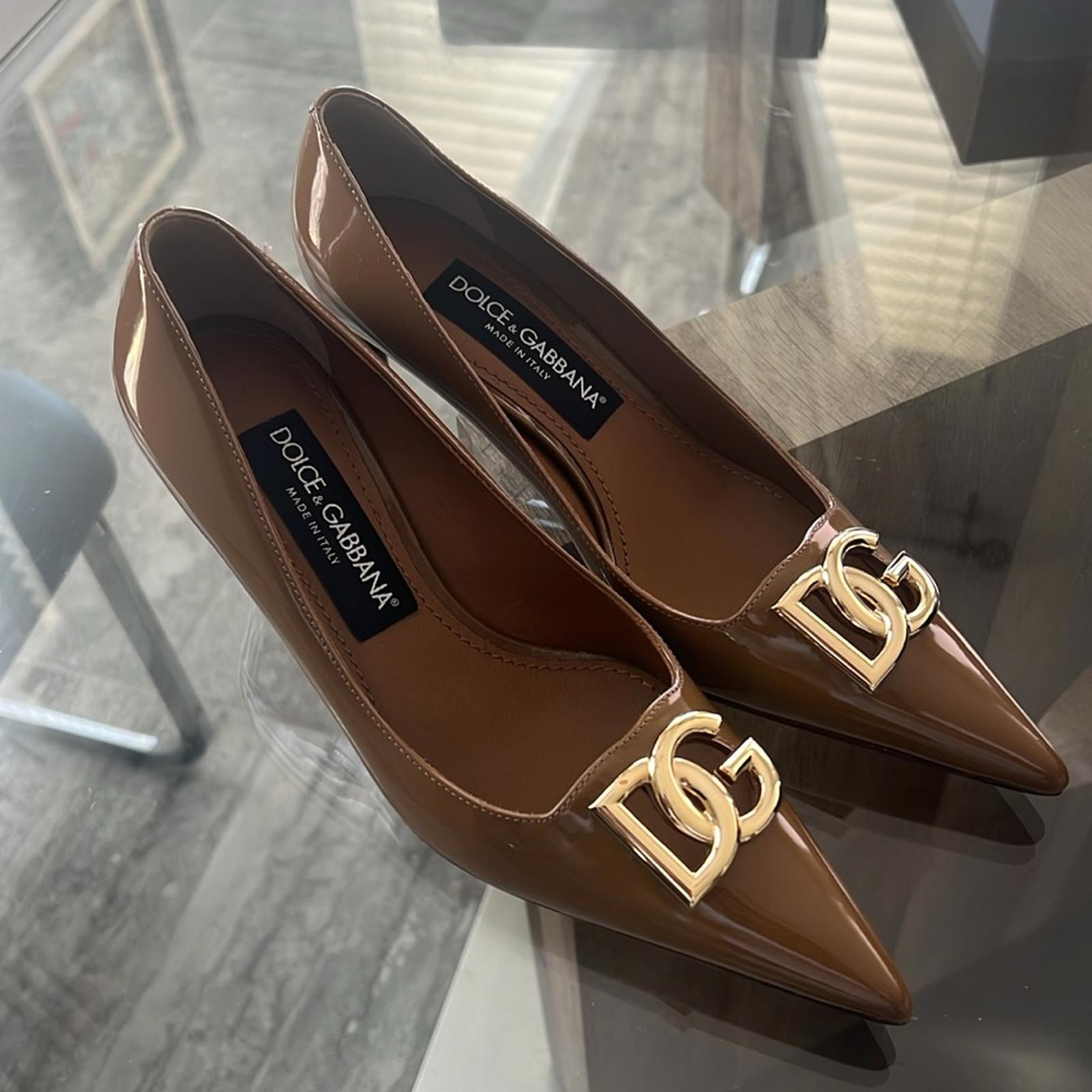 Dolce & Gabbana Patent Leather DG Calf Skin Pumps 60 Brown Size 36 New +2DustBag