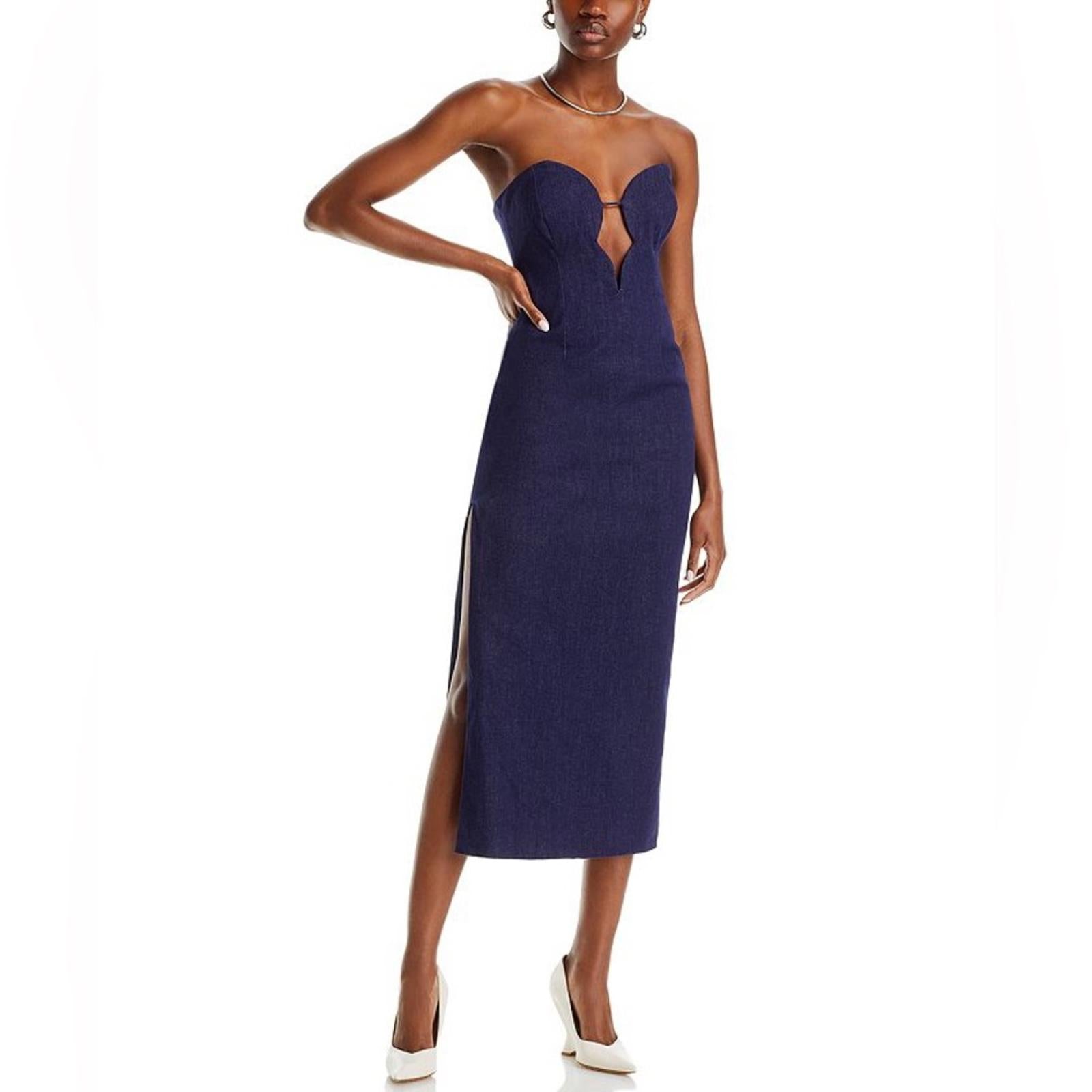 Bardot Eleni Denim Strapless Midi Dress in Dark Blue, Size EUR 36 US 4 UK 8, NEW