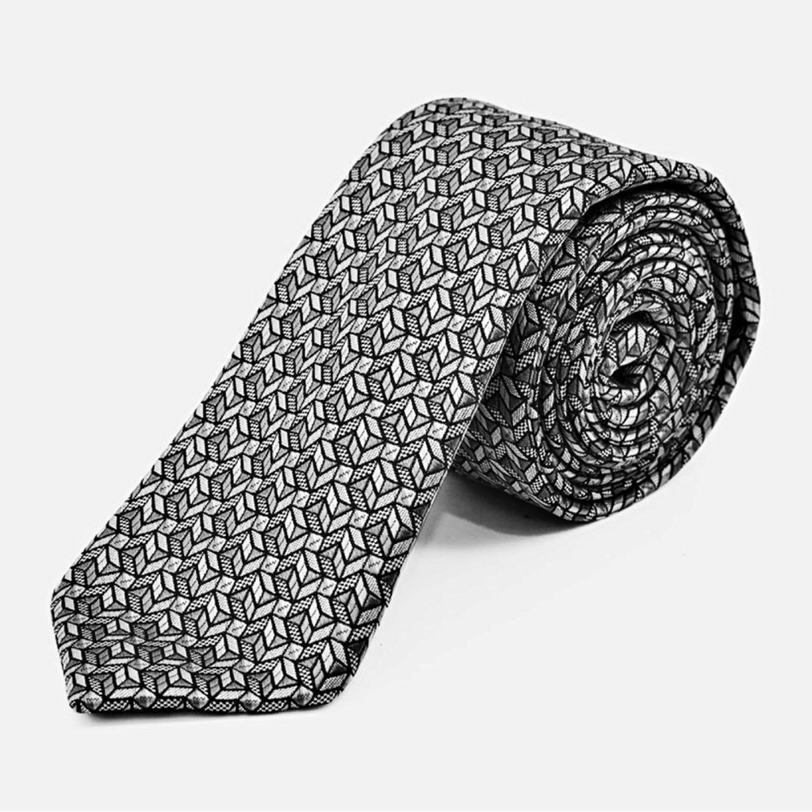 ALFANI Coen Geo Neck Tie in Charcoal, New with Tag