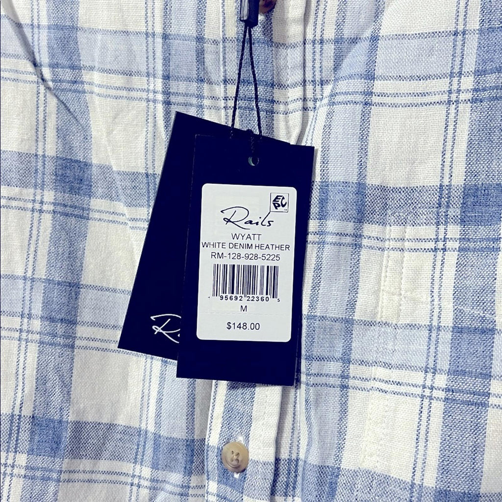 Rails Wyatt Plaid Shirt in White Denim Heather, Size M NEW w/Tag $148
