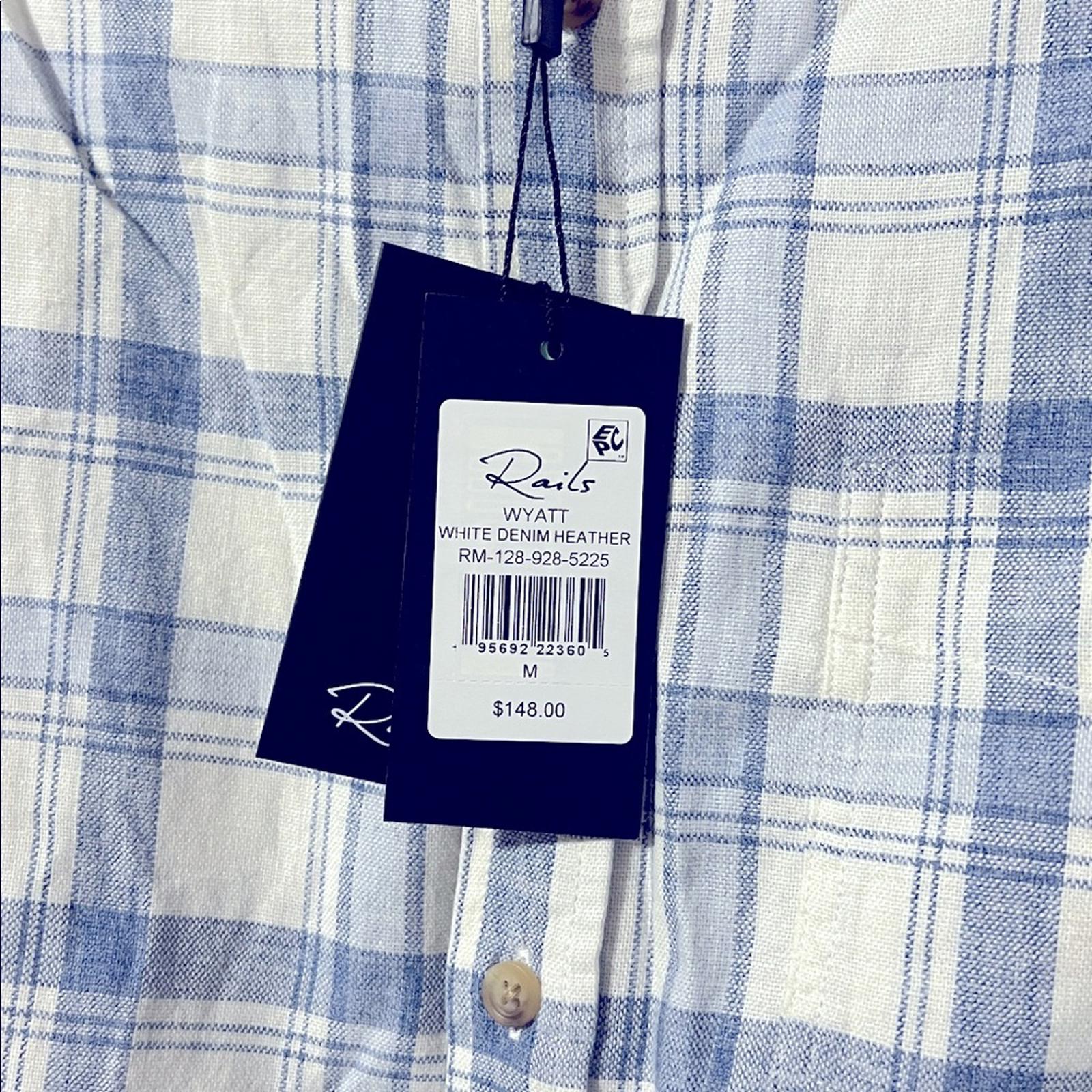 Rails Wyatt Plaid Shirt in White Denim Heather, Size M NEW w/Tag $148