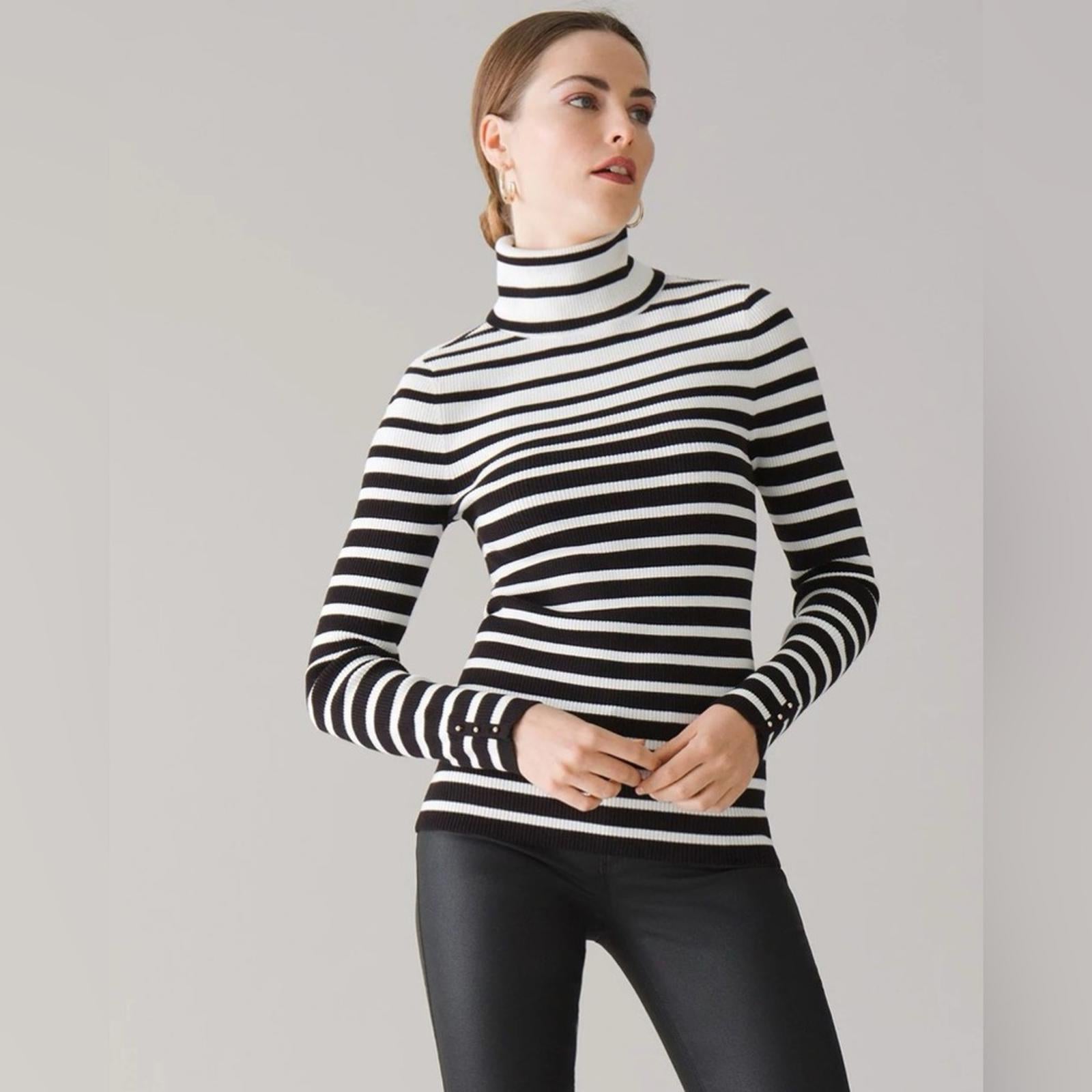 WHBM Long-Sleeve Ribbed Striped Turtleneck in Black & White Size S EXCELLENT!