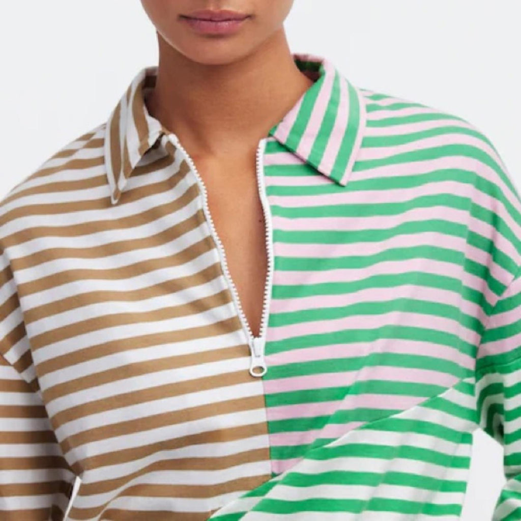 Kule The Beck Zip Neck Top Sweatshirt in Green Multi, Size S New w/Tag $168