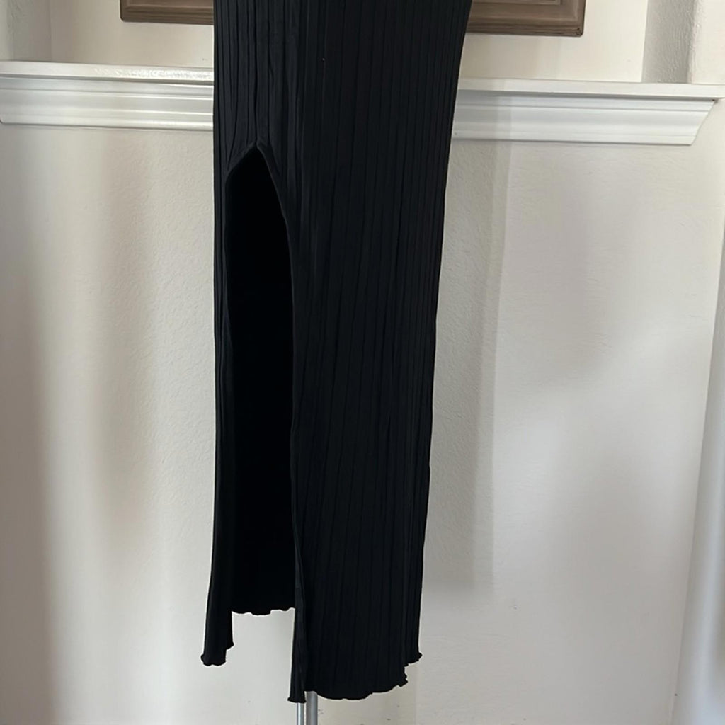Simon Miller Asymmetric Wide Rib Maxi Dress in Black, Size L New w/Tag