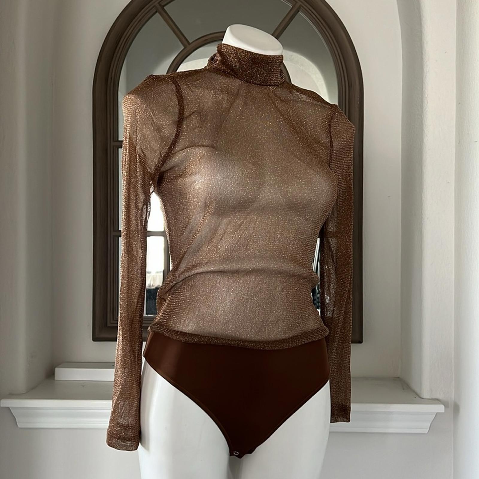 Royalty by Maluma Sheer Metallic Bodysuit, Metallic Gold Size M New w/Tag