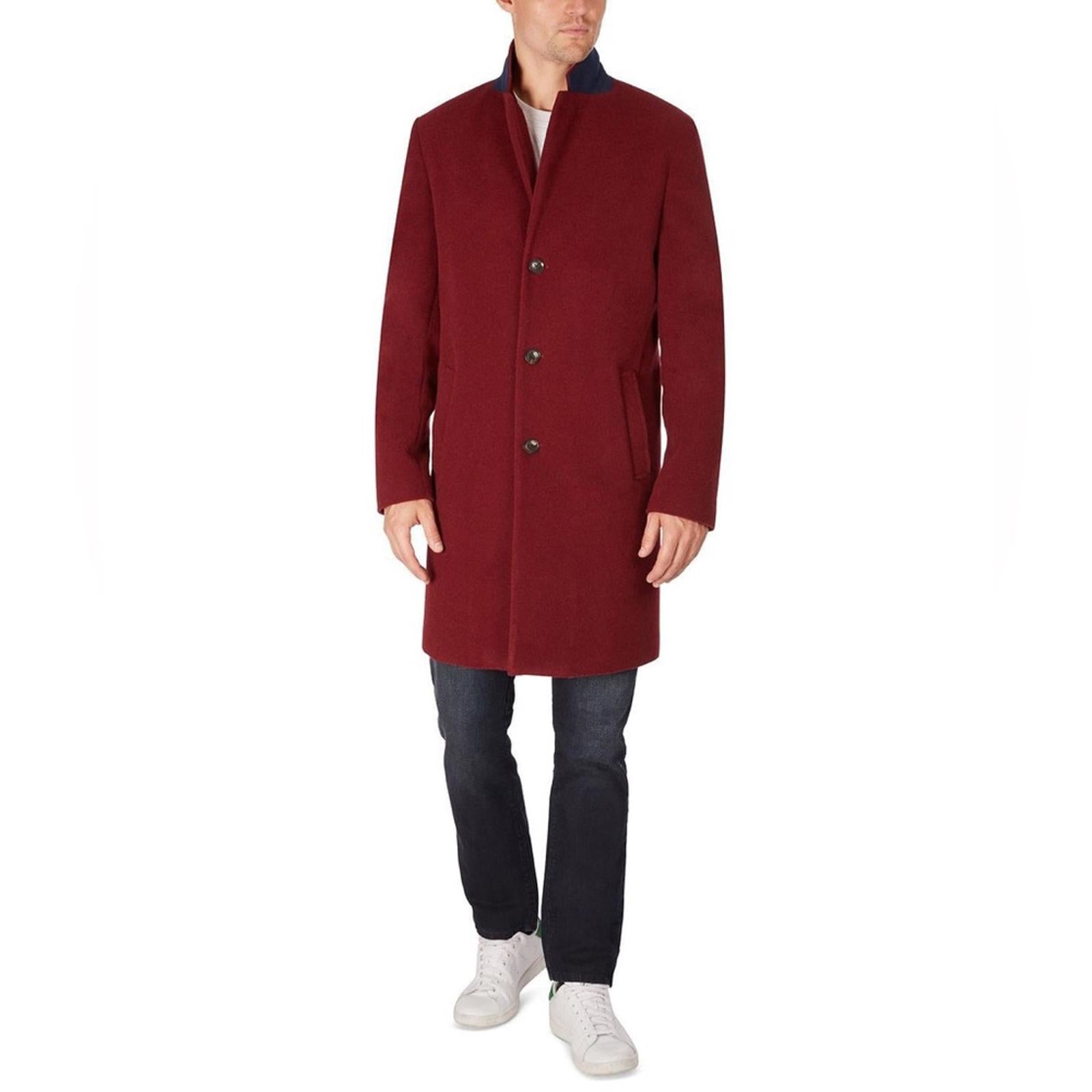 Tommy Hilfiger Addison Wool-Blend Trim Fit Overcoat in Red, Size 44 Short NEW