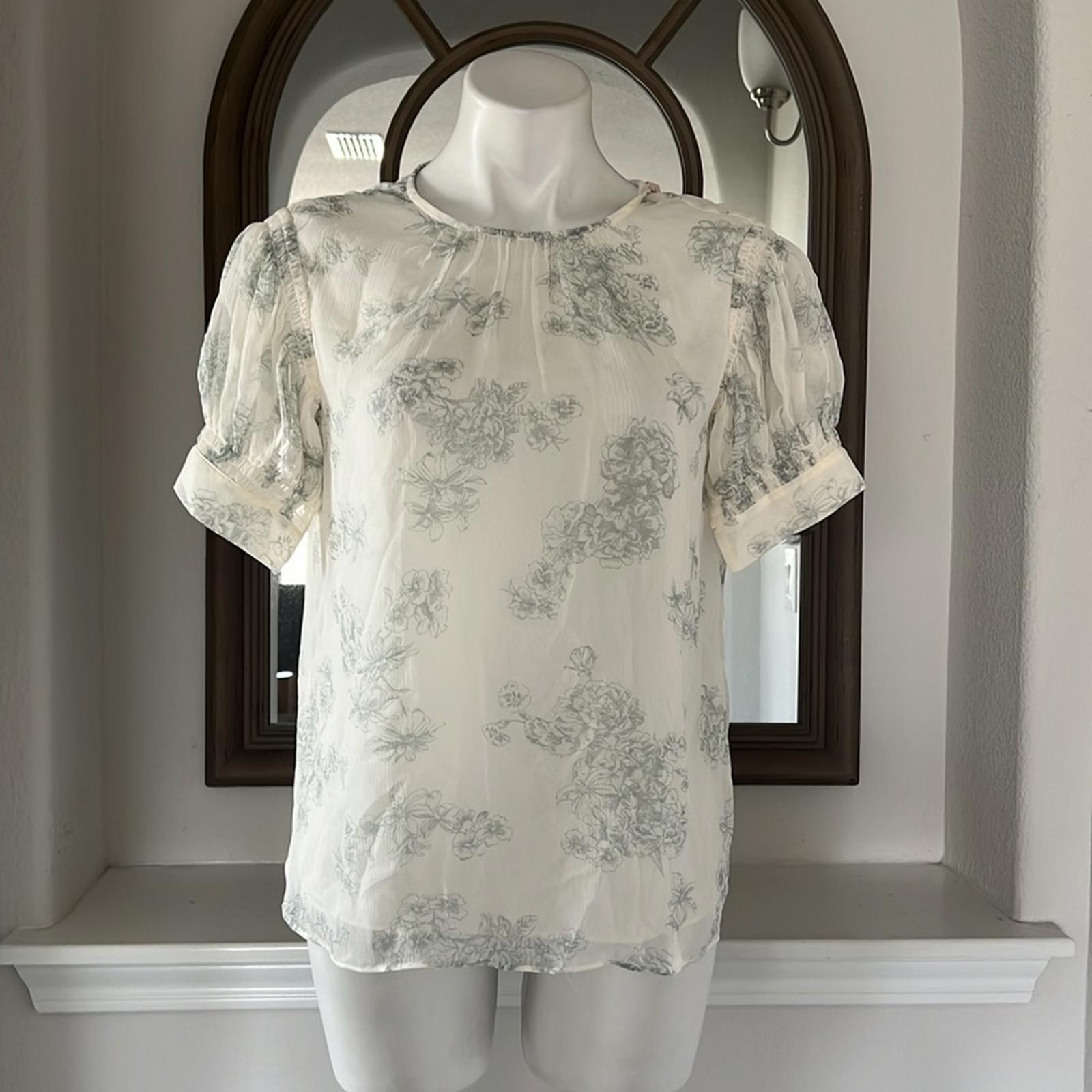 Rebecca Taylor Puff-Sleeve Silk Toile Blouse, NWT, Size S, Retail $245
