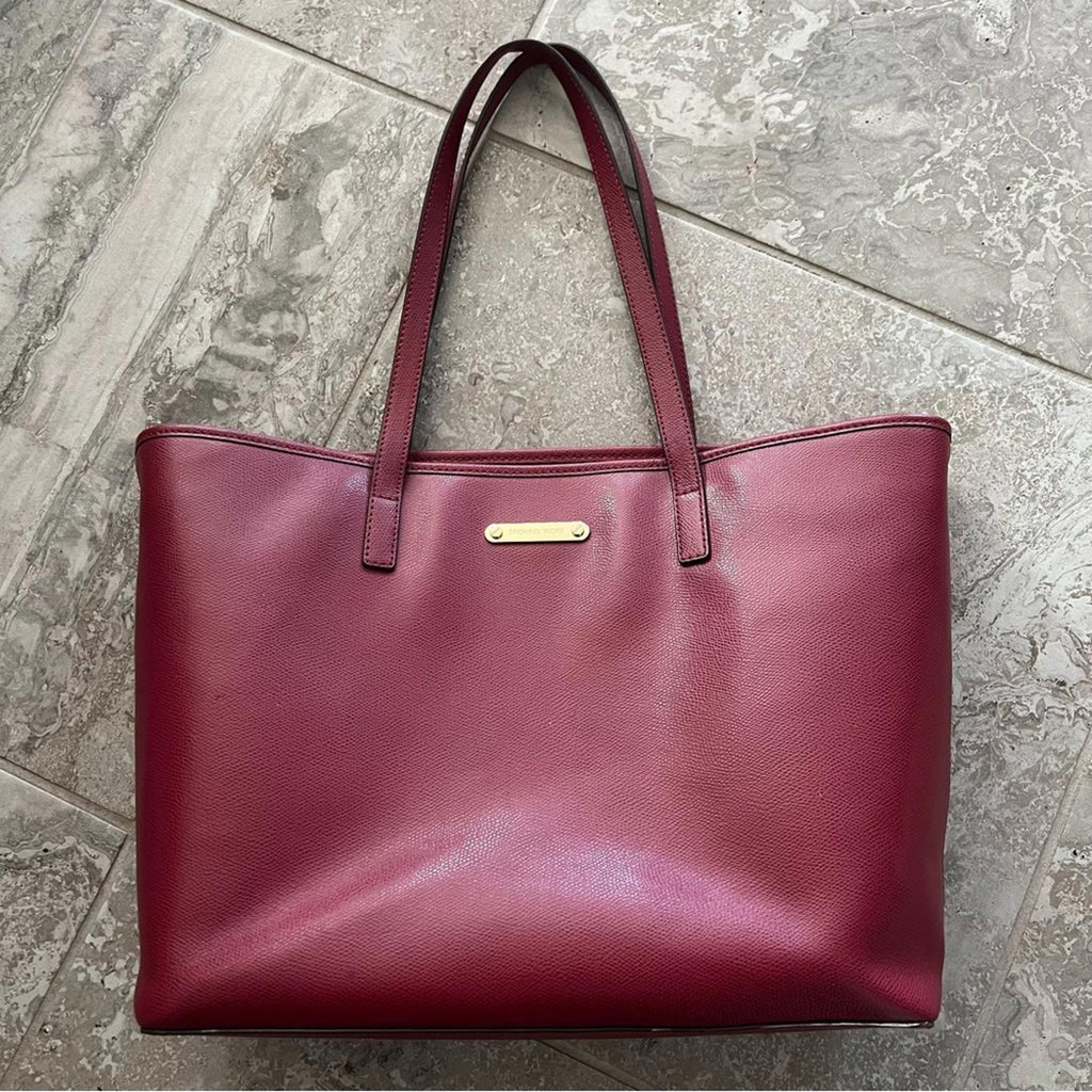 Michael Kors Red Leather Tote Bag in Burgundy, Retail $348