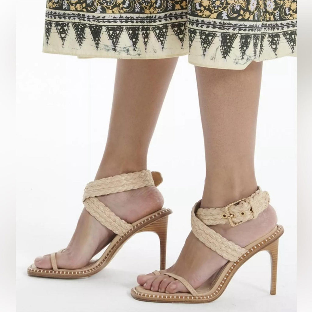 Ulla Johnson Lydia Natural Raffia Ankle Wrap Sandals, Size 40 $525 EXCELLENT!