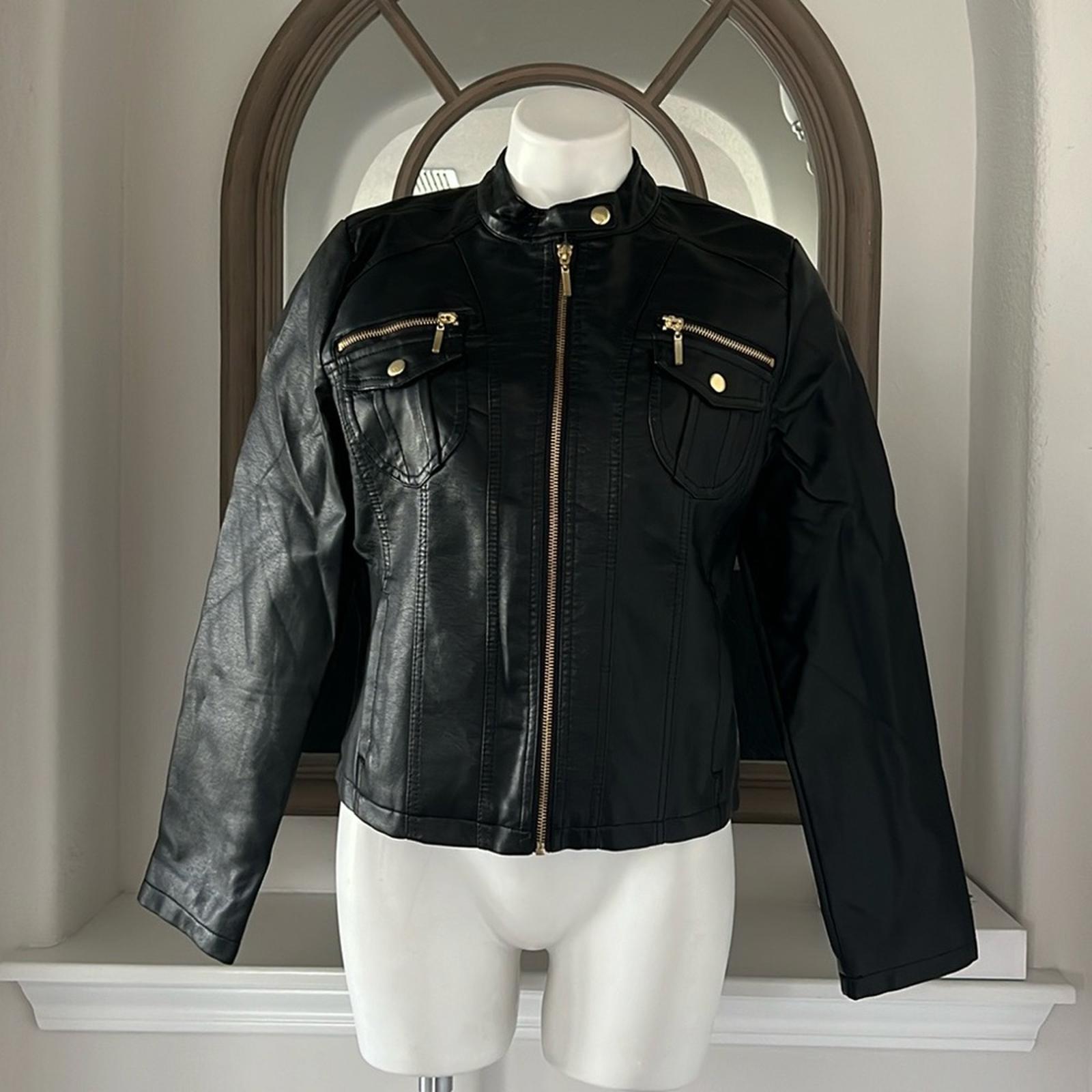 NEW LOOK Faux Leather Jacket in Black+Gold Tone Hardware, Size XL  New w/o Tag