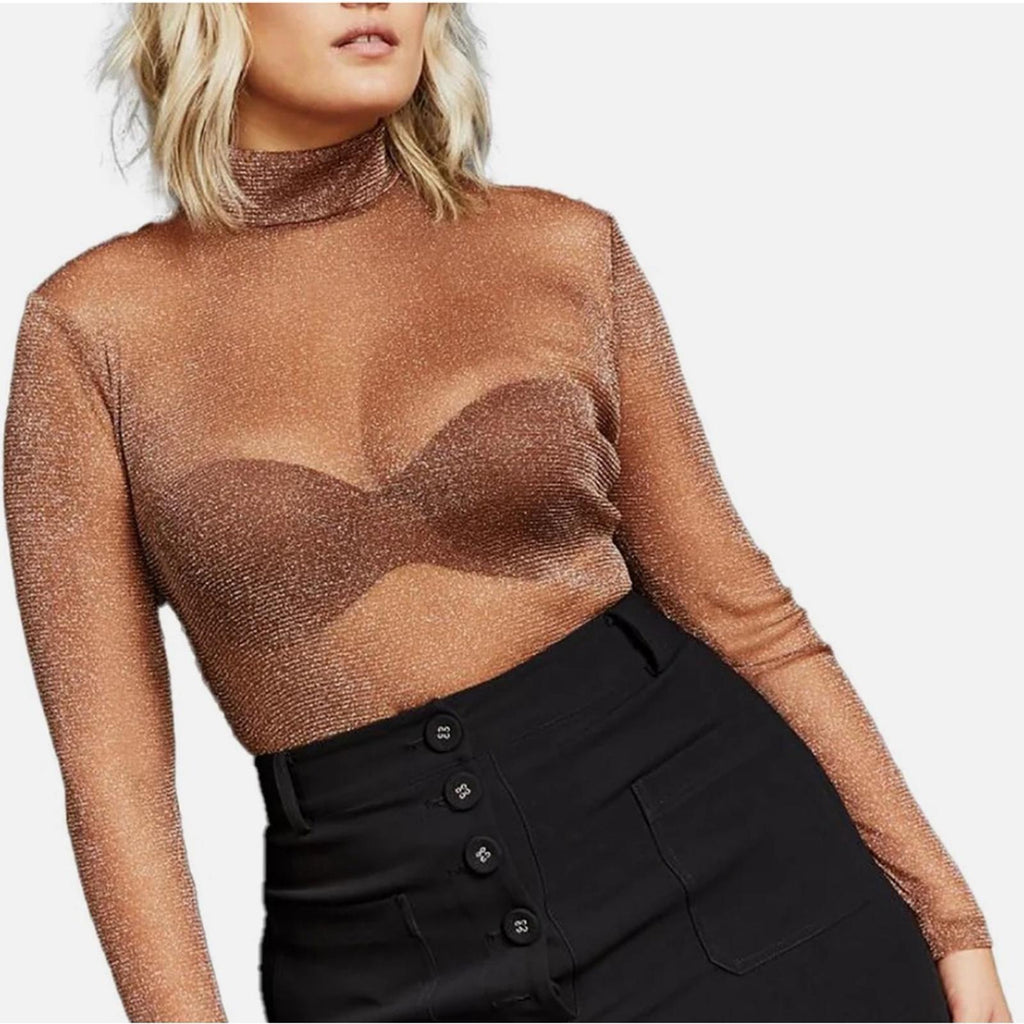 Royalty by Maluma Sheer Metallic Bodysuit, Metallic Gold Size M New w/Tag