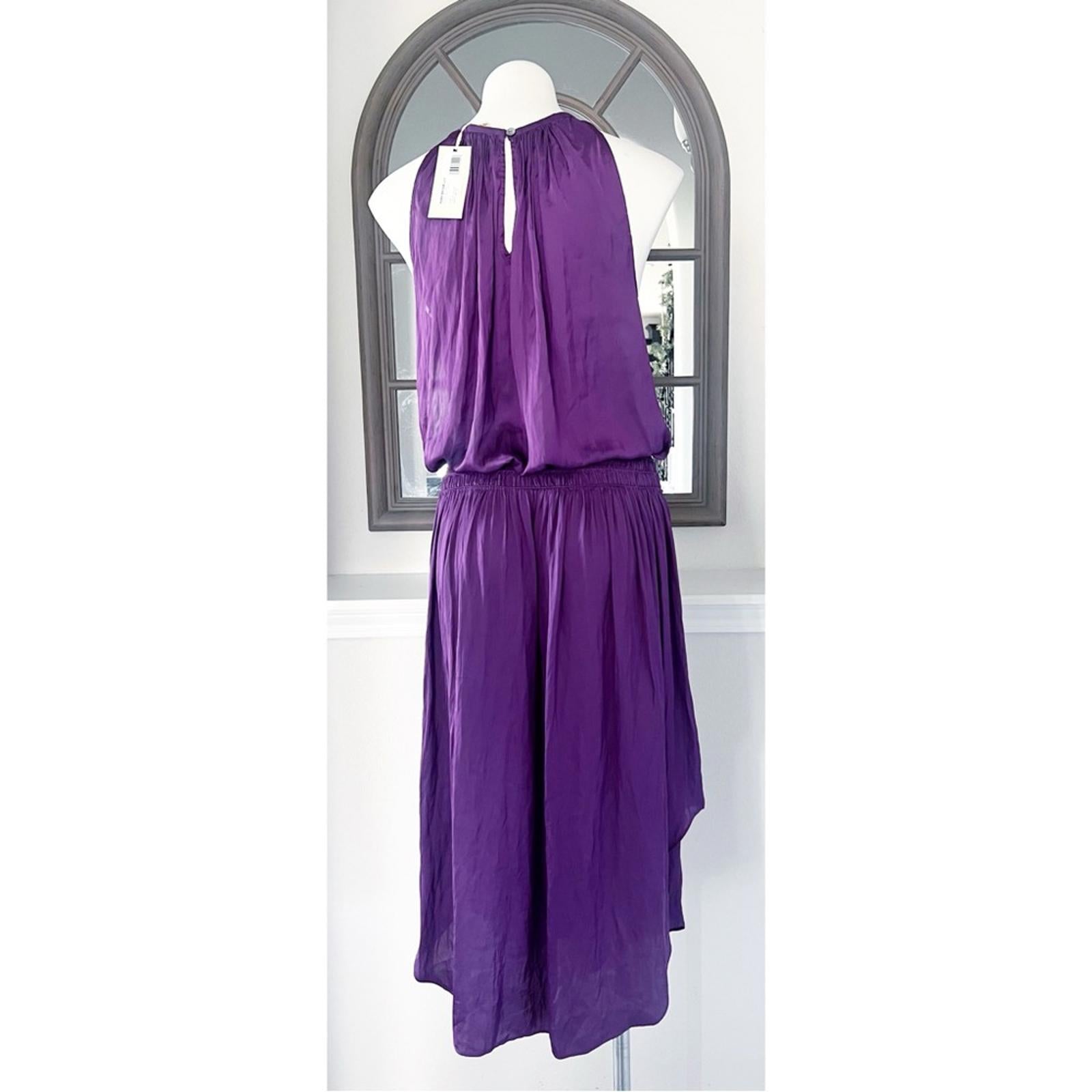 Ramy Brook Shiny Audrey Sleeveless Blouson Dress in Purple Size L New w/Tag $445