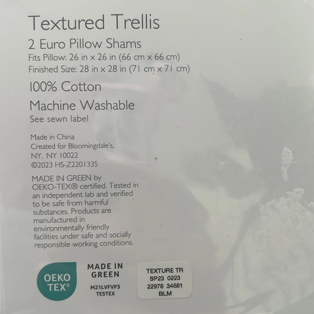 Sky Textured Trellis Euro Sham Set of 2, NWT Retail $160