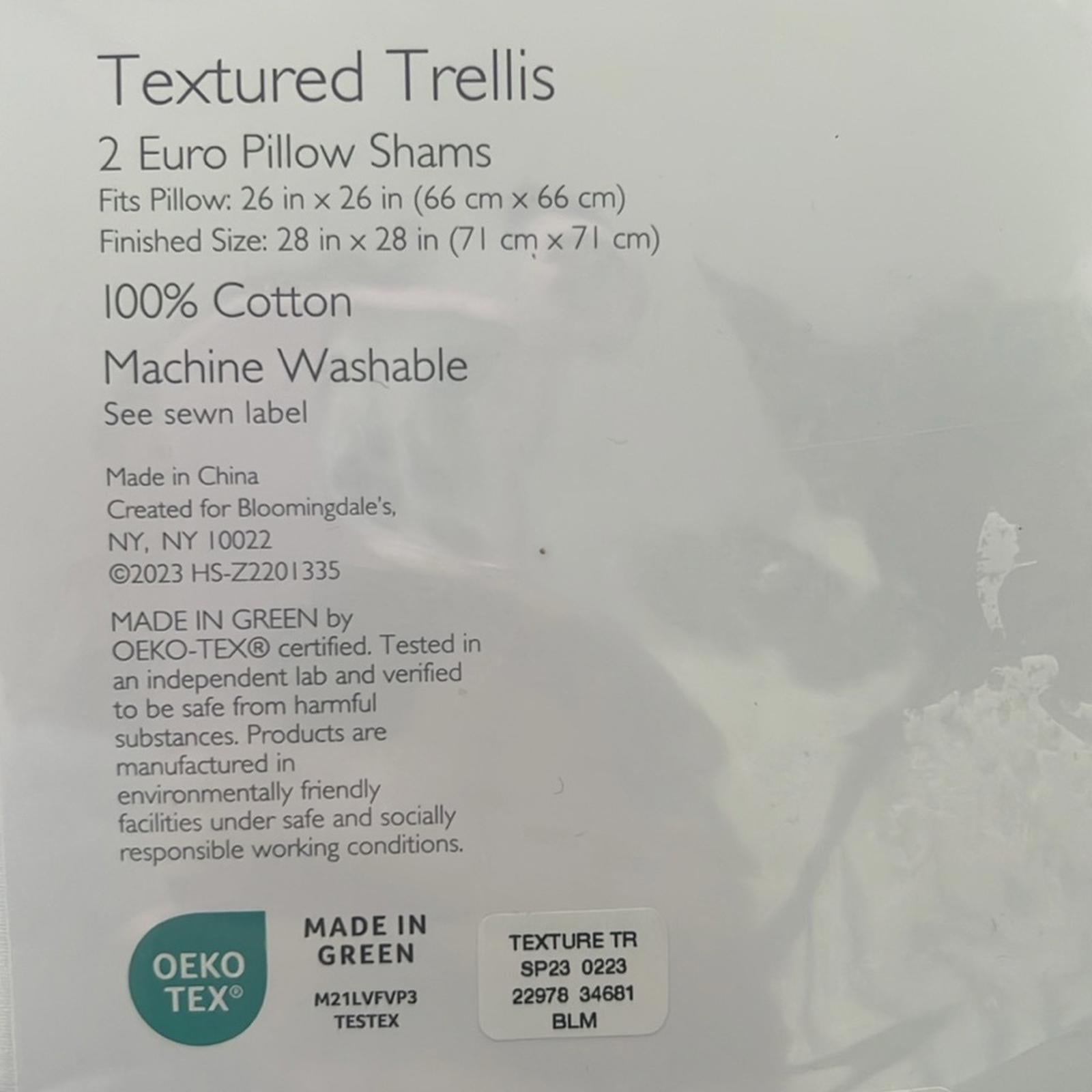 Sky Textured Trellis Euro Sham Set of 2, NWT Retail $160