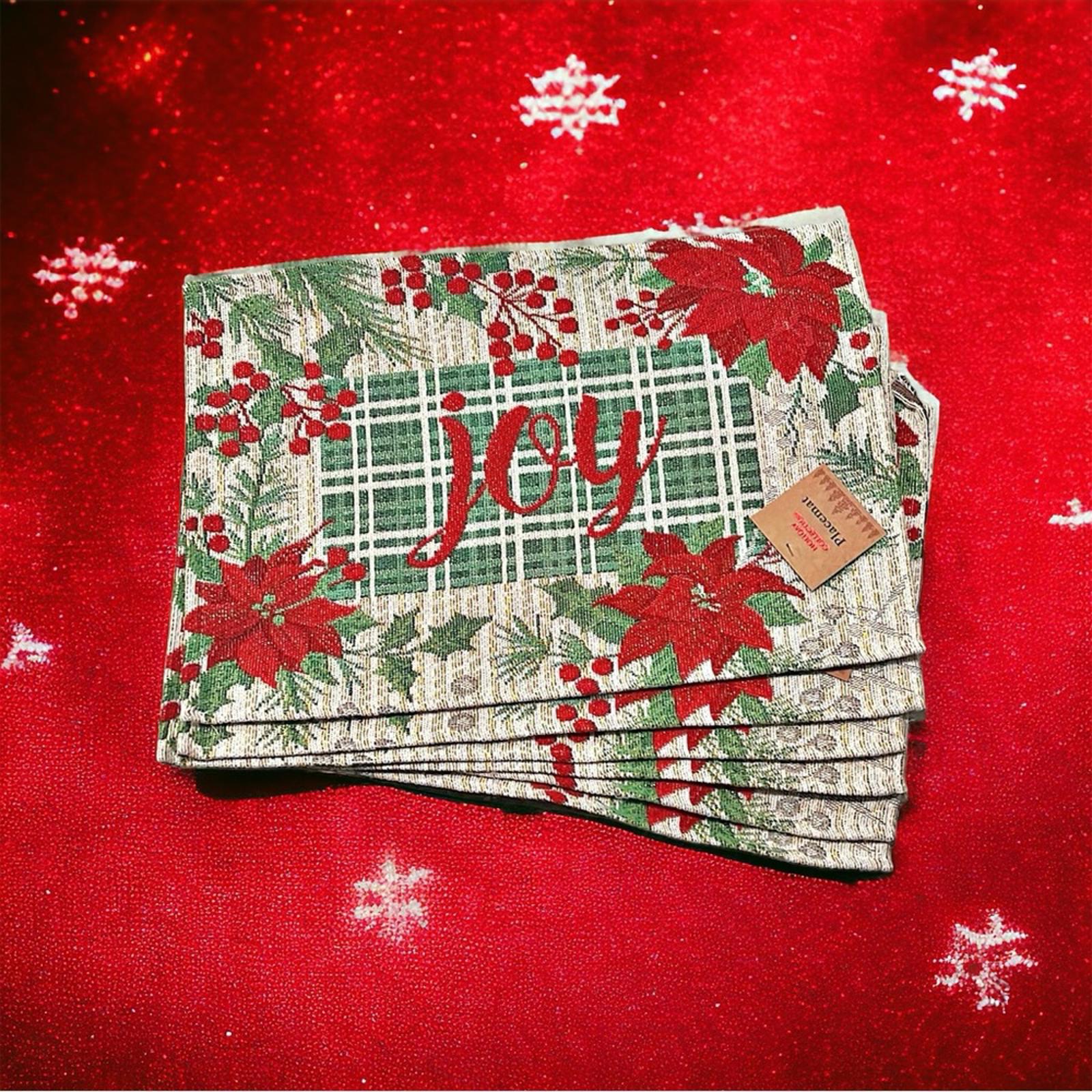 NWT Serafina Home Holiday Joy Christmas Tapestry Placemats, Set of Six New w/Tag