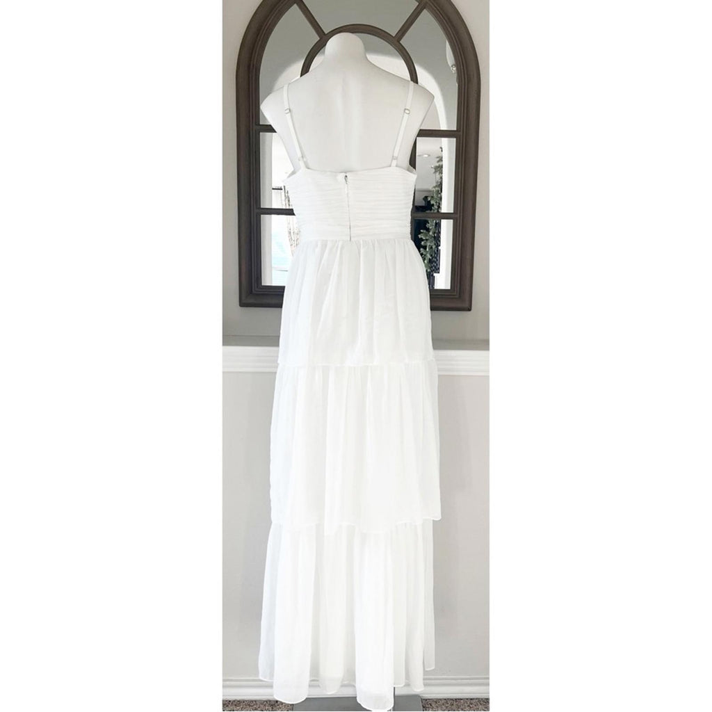 Aqua Bloomingdale’s Cutout Tiered Gown in Off White, Size S New 4 New w/Tag $298